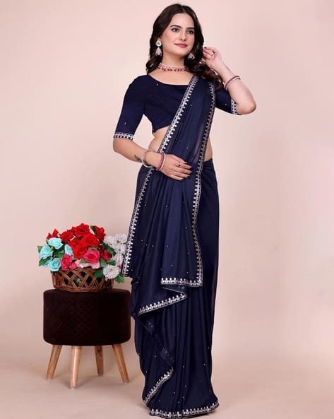 Nyrika Women Embellished Saree with Contrast Border