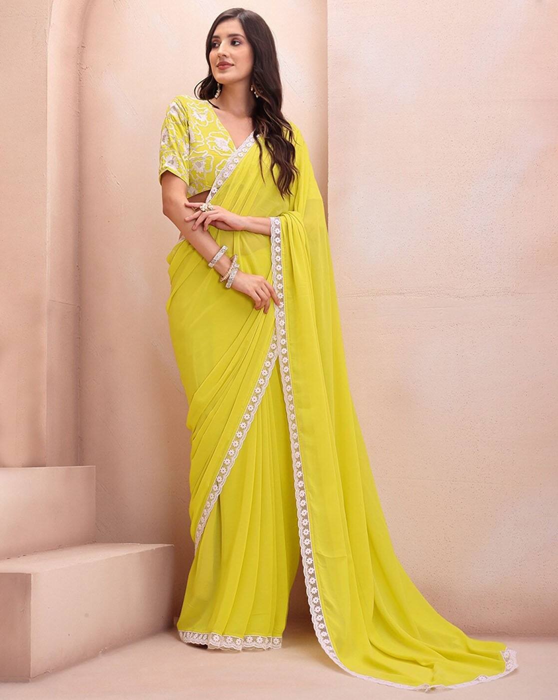 Fashionfricks Saree with Lace Border For Women (Green, OS)