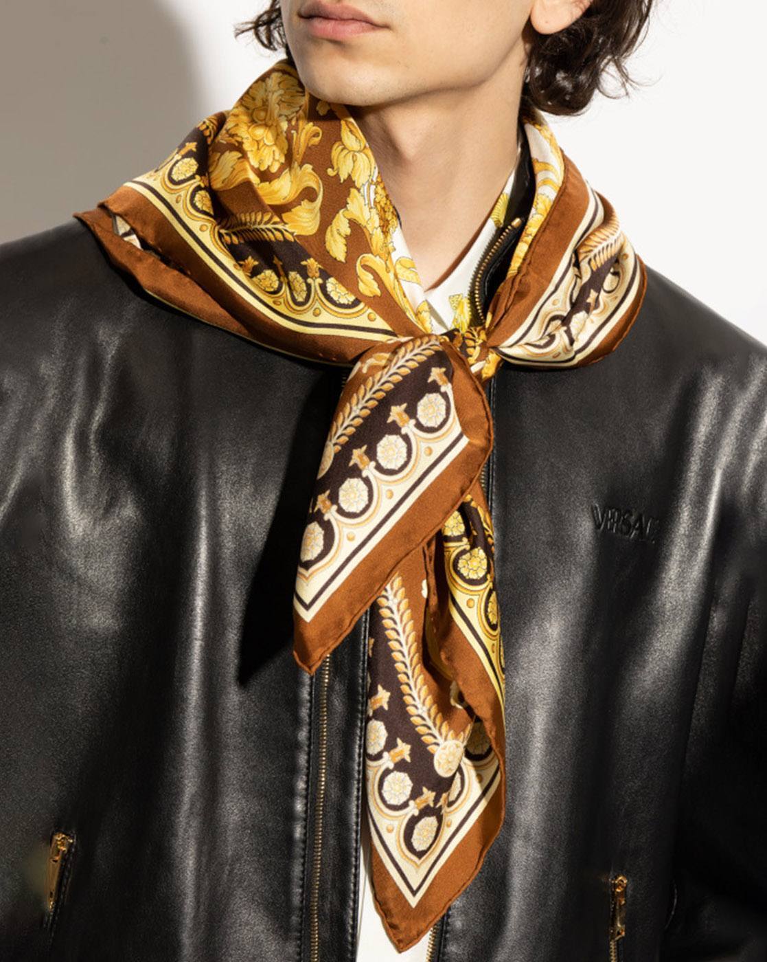 Buy VERSACE Barocco Large Silk Foulard | Brown Color Men | AJIO LUXE