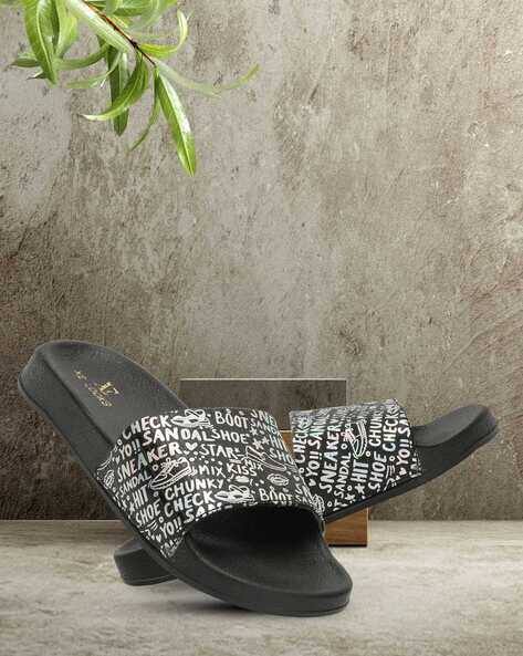 XE LOOKS Women Typographic Print Round-Toe Slides