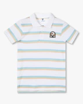 Boys Striped Loose Fit Polo T-Shirt