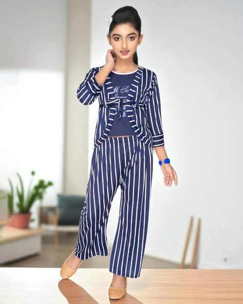 Girls Striped Regular Fit Jumpsuit