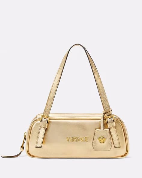 Logo Tag Bowling Metallic Shoulder Bag