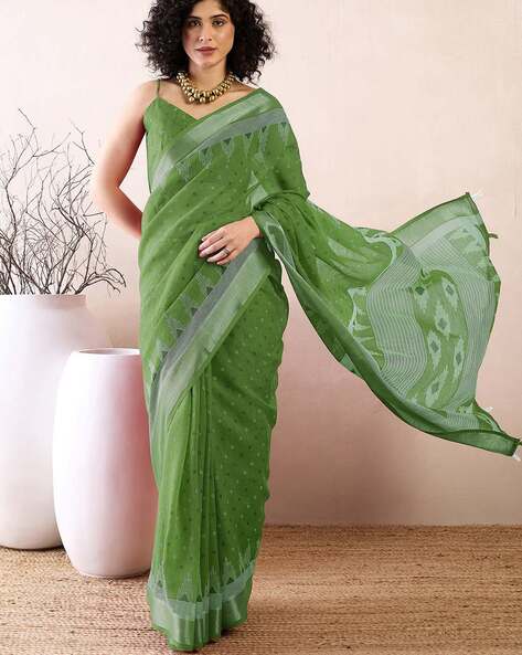 Ri-wah Women Embroidered Saree with Zari Border