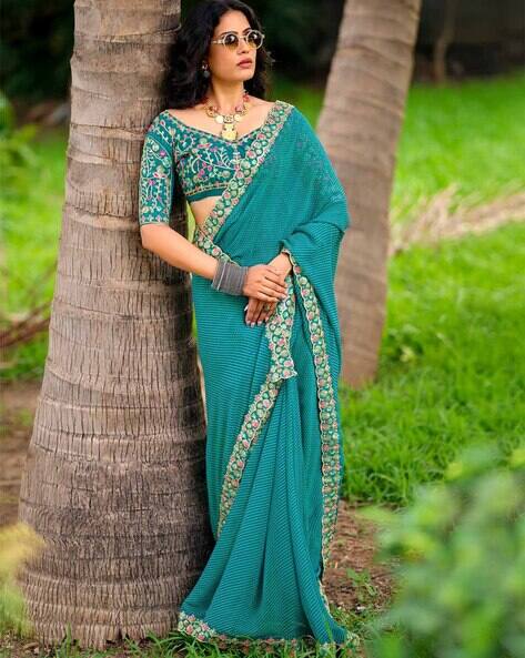 Ri-wah Women Embroidered Saree with Contrast Border