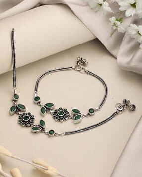saraf rs jewellery Set of 2 Silver Oxidised Anklets-picture-42