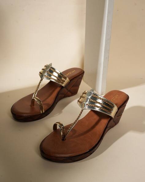 MOZAFIA Women Toe-Ring Slip-On Wedge Heeled Sandals