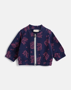 Girls Graphic Cardigan with Zip-Closure-image-3