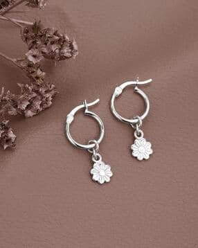 carlton london Women Sterling Silver Floral Hoop Earrings-picture-16