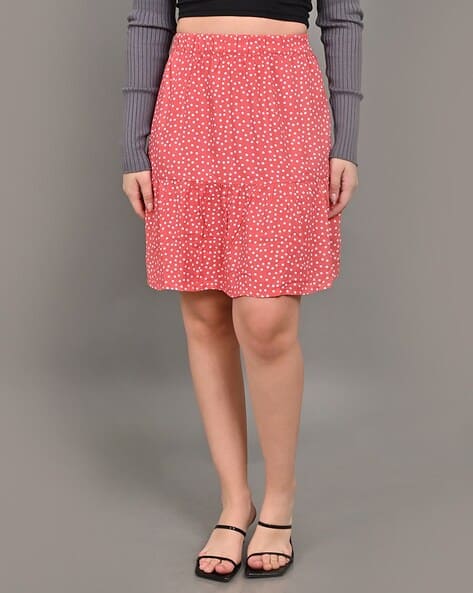 Nobarr Women Polka-Dot Tiered Skirt with Elasticated Waistband