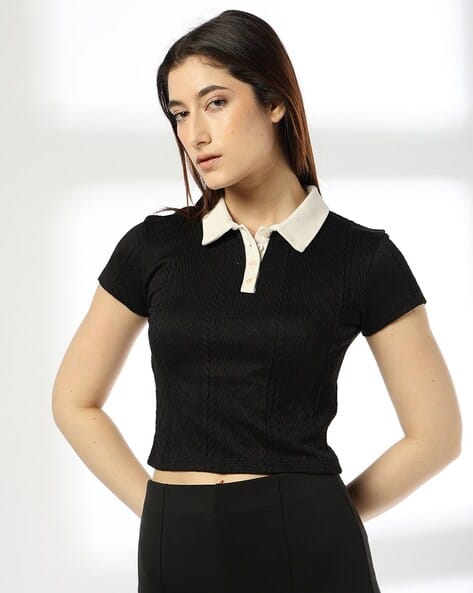 Teamspirit Women Fitted Top with Contrast Collar