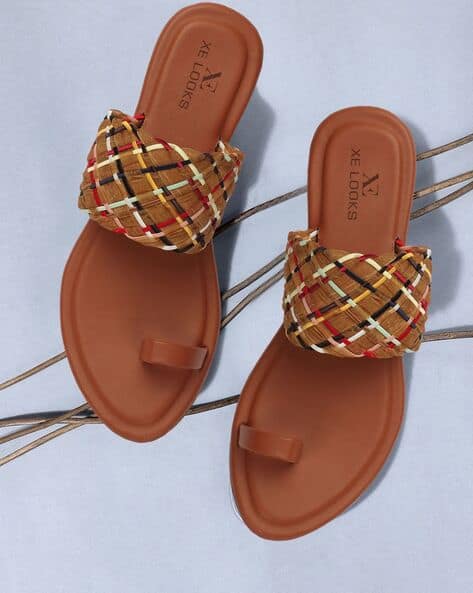 XE LOOKS Women Braided Toe-Ring Flat Sandals