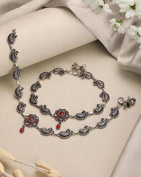 set of 2 silver oxidised anklets