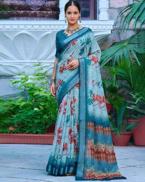 Women Georgette Traditional Saree with Blouse Piece