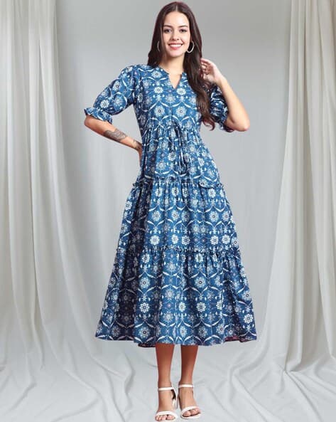blue dress myntra Cotton Maxi Short Sleeve Price History Of V-Mart Ethnic Embroidered Cotton V-Neck Fitted Stretch Satin Long fs a 100% Cotton Talla:XS