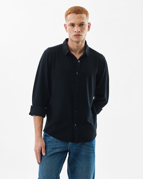 sachin and babi light blue dress Men's Black Cotton Full Sleeve Regular Fit Casual Solid Shirt  Urbano  Fashion
