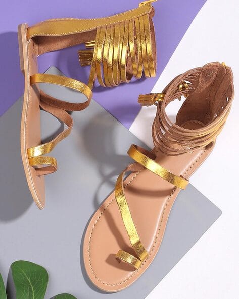 Women Leather Gladiator with Tassel