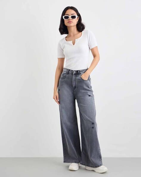 High Rise Wide Leg Denim Jeans