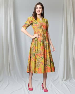 nyrika Women Leaf Print Tiered Dress with Short Sleeves-picture-38