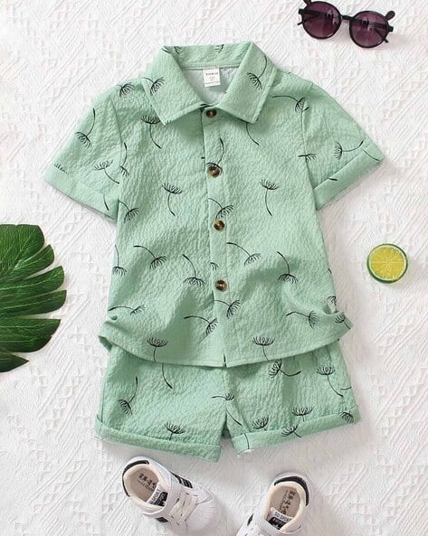 SURATSUIT Boys Leaf Print Shirt & Shorts Set