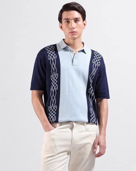 The Indian Garage Co Men Colourblock Oversized Fit Polo T-Shirt