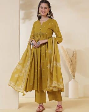 Women Printed Flared Kurta Suit Set -image-49