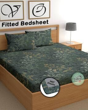 cg homes 180 TC Printed Double Fitted Bedsheet with Pillow Covers-picture-22