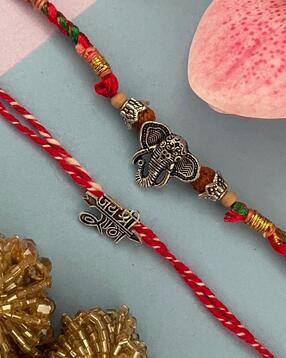 digital dress room Tie-Up Set of 2 Silver Plated Thread Rakhi-picture-31