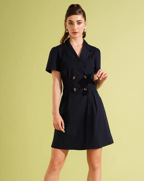 Women Notched Lapel Ruched Back Mini Workwear Blazer Dress