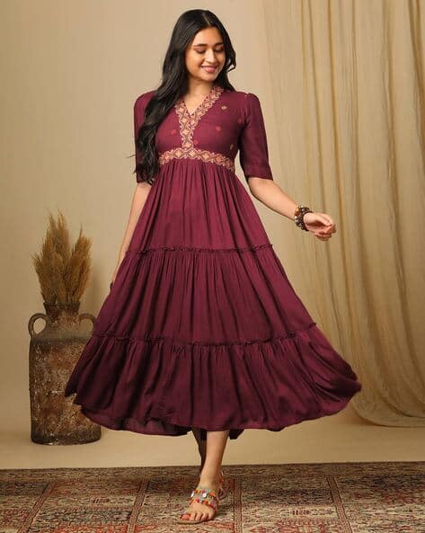 princess polly baby blue dress PixieGirl Petite Women's Burgundy Red Floral Print Midi Tea Dress