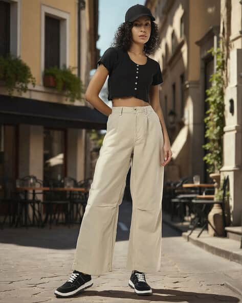 Buda Jeans Co Women Relaxed Fit Pleated Trousers