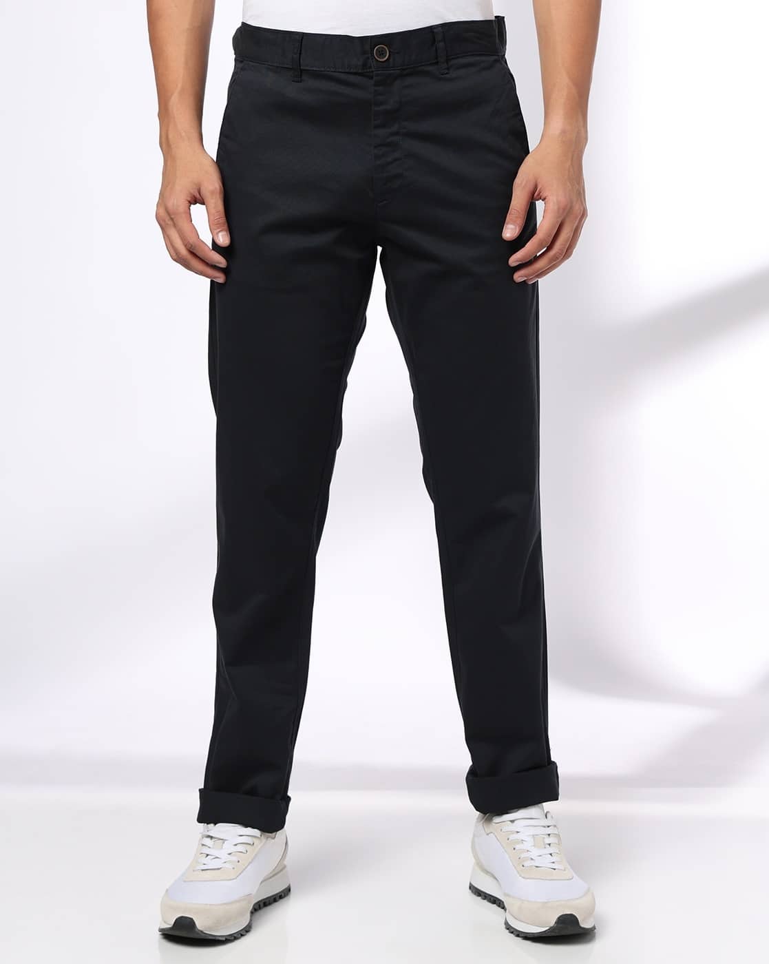 NETPLAY Men Tapered Fit Flat-Front Chinos For Men (Navy, 34)