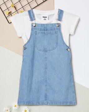 Girls Denim Pinafore Dress with T-Shirt
