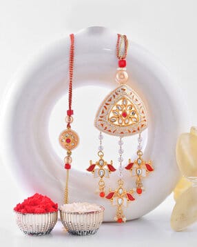 aapno rajasthan Set of 2 Stone-Studded Bhaiya & Bhabi Tie-Up Rakhis-picture-15