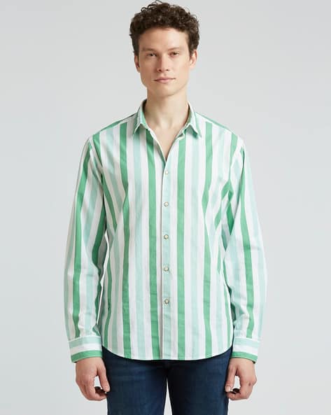 Pepe Jeans Green Stripes Full Sleeve Shirt