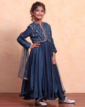 biba Girls Embroidered Anarkali Kurta with Pants & Dupatta-picture-34