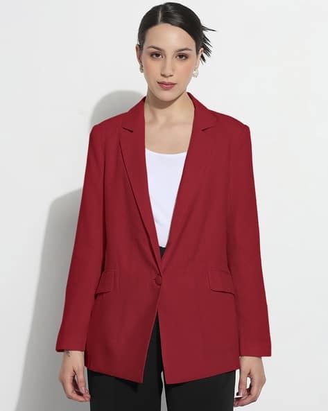 Women Single Breasted Blazer with Flap Pockets