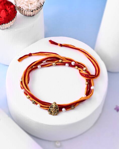 Aapno Rajasthan Men Ganesha Pearl & Beaded Tie-Up Rakhi