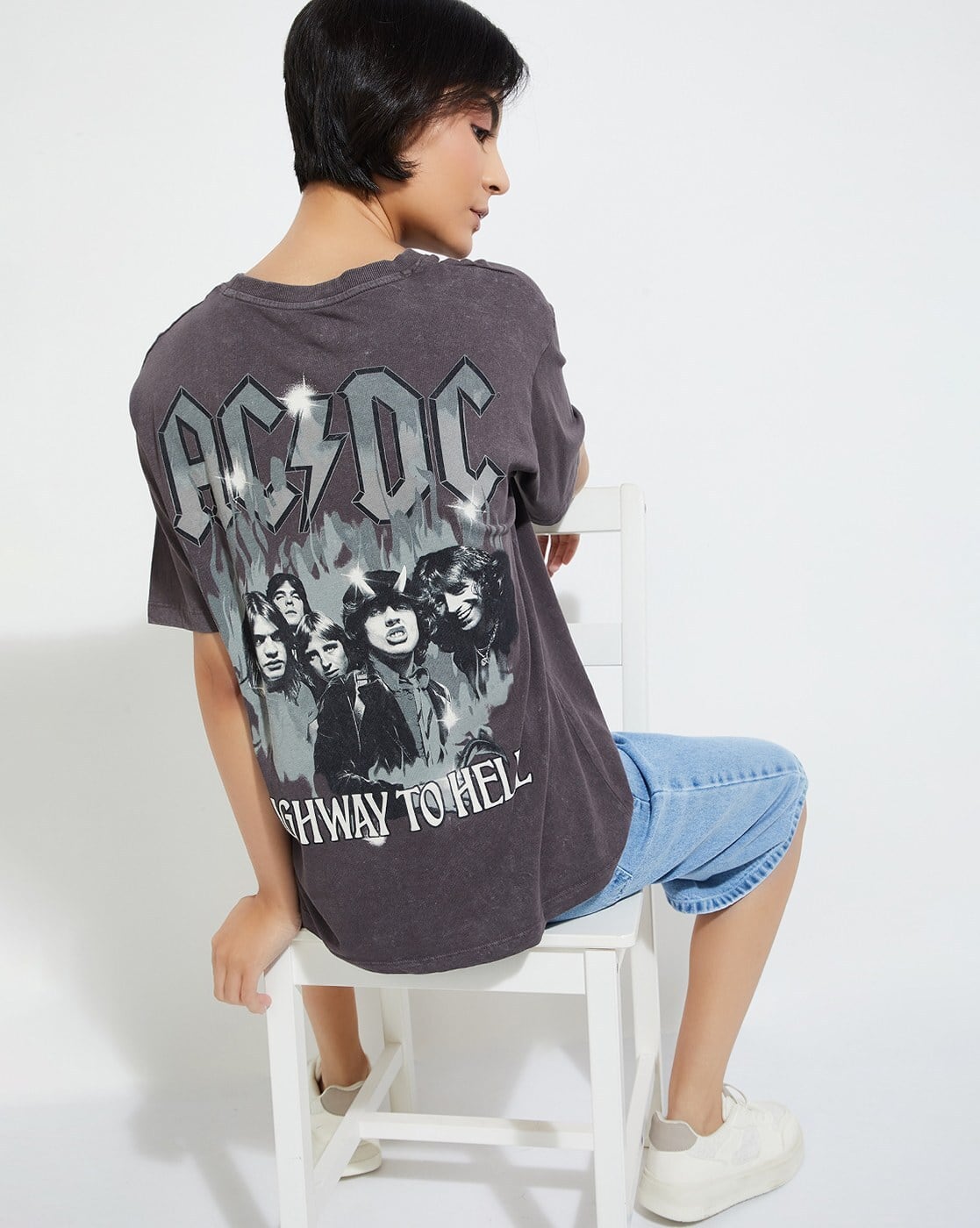 Buy MAX AC/DC - Women Printed Cotton T-Shirt Online | Ajio.com