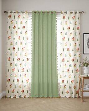 Pack of 3 Cotton Printed Curtains with Eyelets
