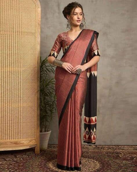 SVARAA Women Satin Silk Saree with Contrast Border