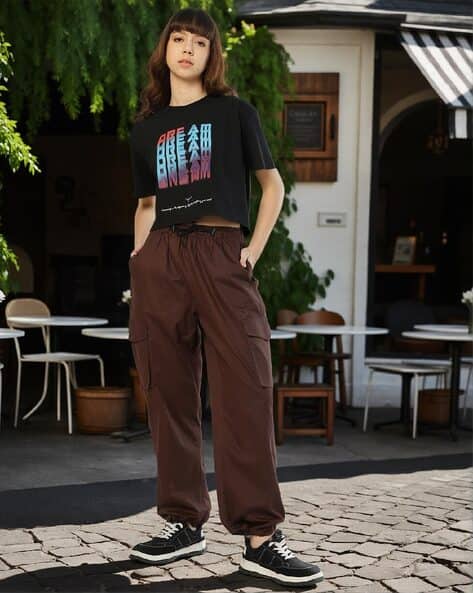 Buda Jeans Co Women Loose Fit Cargo Trousers with Drawstring