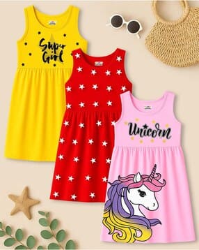 kuchipoo Girls Pack of 3 Graphic Print A-Line Dress-picture-11