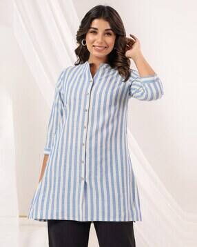 Women Cotton Striped Straight Short Kurti-image-35