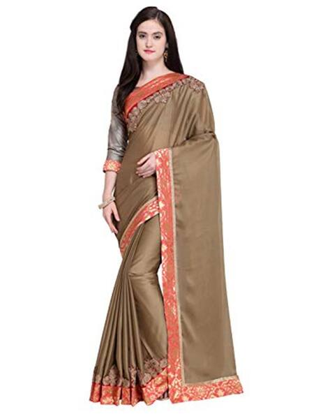 Revangi Women Crepe Saree with Contrast Border