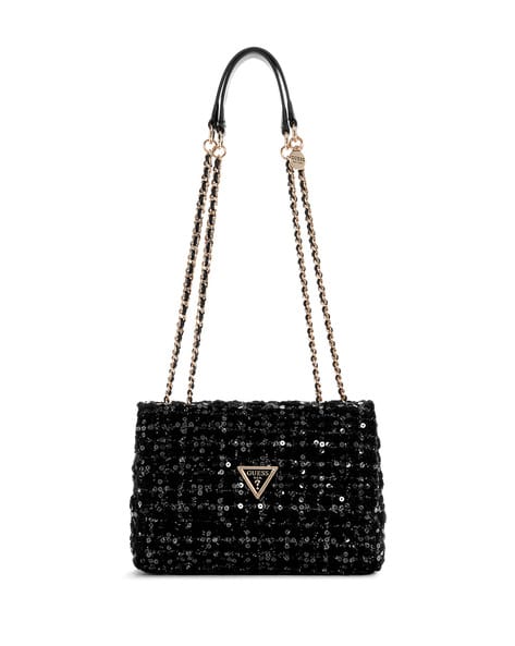 GUESS Women Black Gold Quilted Giully Crossbody Bag
