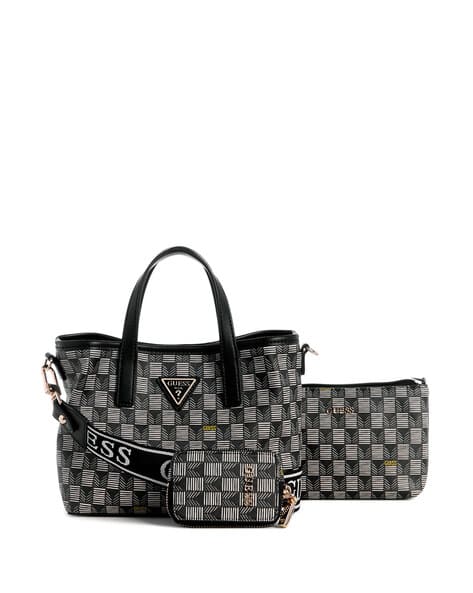 GUESS Women Black Logo Printed Wave Mini Crossbody Bag With Pouch
