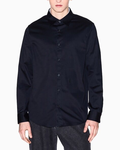 Men Regular Fit Shirt with Spread Collar