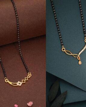 brado jewellery Pack of 2 Women Gold-Toned CZ-Studded Mangalsutra-picture-38