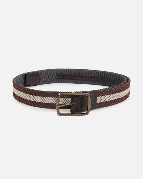 ALLEN SOLLY Men Striped Belt with Tang Buckle Closure